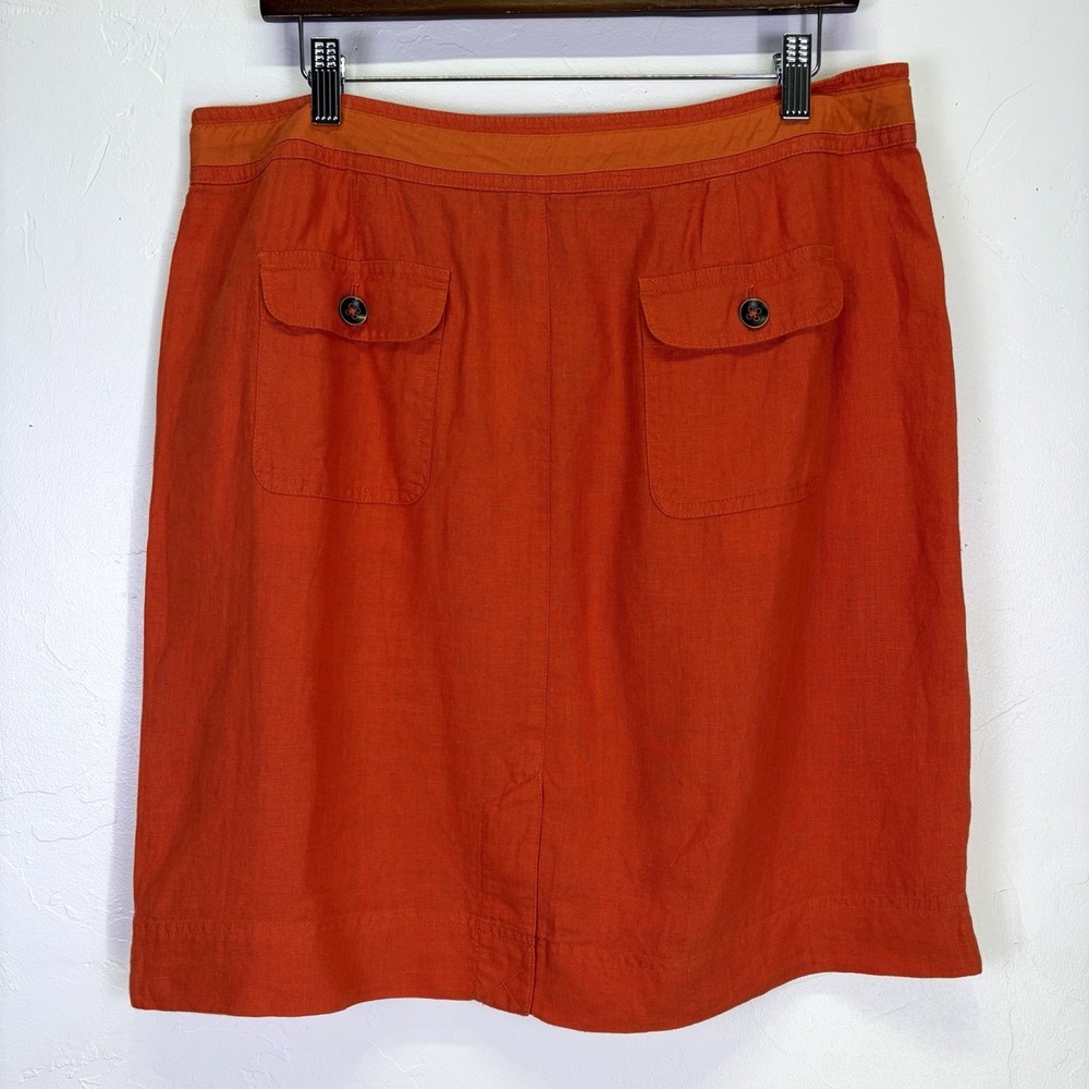 Talbots Rust Orange Drawstring Linen-Blend Skirt - Picture 2 of 12